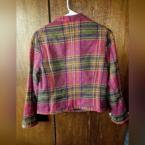 Vintage Y2K Newport News Wool Blend Multicolor Plaid Women's Zip Up Blazer | 6 - Picture 2 of 7